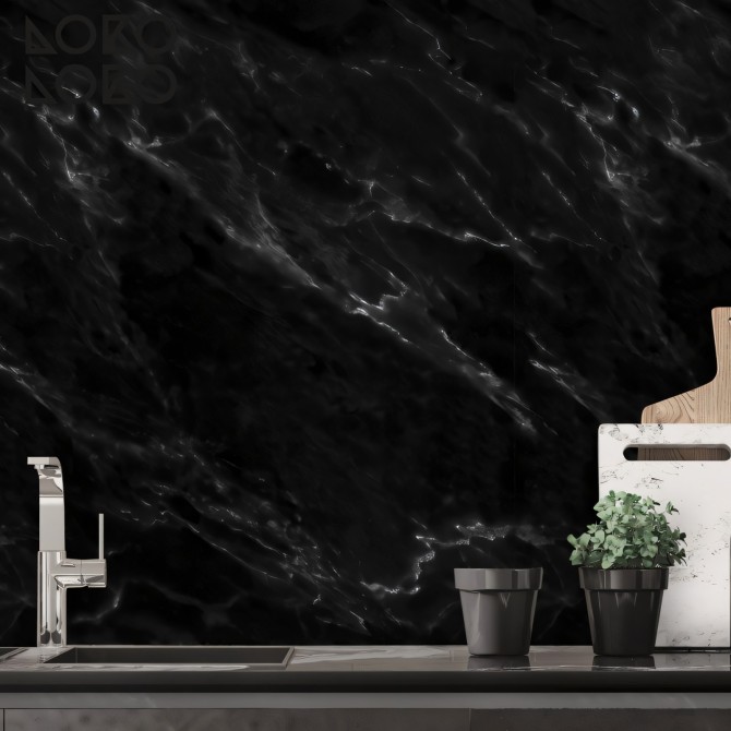 Vinilo de imitación de textura de mármol negro para paredes de cocinas