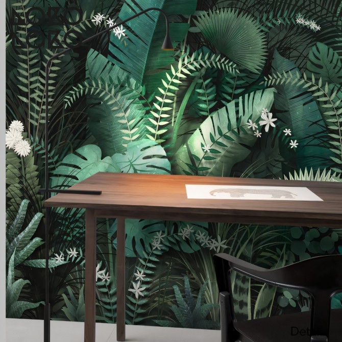 Powerful Tropical - Eco-friendly self-adhesive wallpaper mural for living-room hall - Leaves green garden plants - Lokoloko