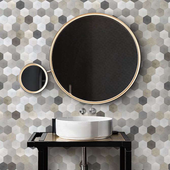 Hexagonal Ceramic Pattern 1. Washable vinyl, eco-friendly inks, water resistant, antibacterial for shower wall tiles. Lokoloko