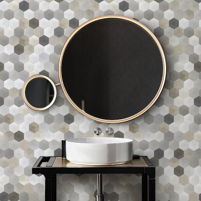Patrón Cerámico Hexagonal 1. Vinilo lavable, tintas ecologicas, resistente al agua, antibacterias para paredes de baños.
