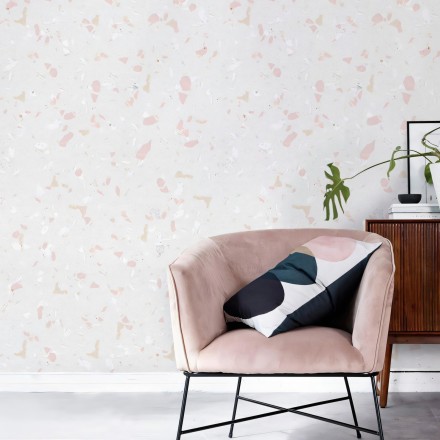 Terrazo Rosa Claro - papel de pared autoadhesivo ecológico sin pvc. Pared de salón, pasillos, recibidores