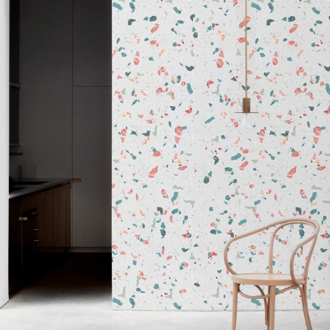 Terrazo Mediterráneo - Papel de pared autoadhesivo ecológico sin PVC. DIY en recibidores, salones, dormitorios