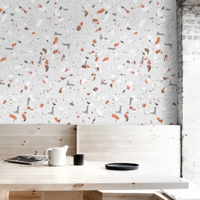 Grey and Orange terrazzo - Self-Adhesive eco-friendly PVC-free wallpaper . DIY Walls halls, salon, living, bedroom