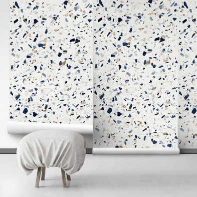 Terrazo Oscuro - Papel de pared autoadhesivo ecológico sin PVC. DIY en recibidores, salones, dormitorios