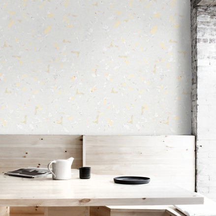 Terrazo amarillo claro - Papel de pared autoadhesivo ecológico sin PVC. DIY en recibidores, salones, dormitorios