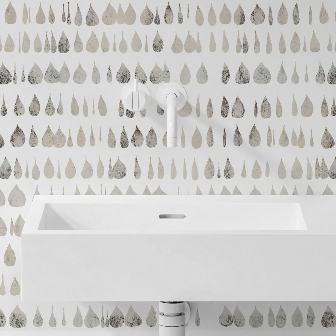 Drops 2. Washable, texture vinyl, eco-friendly inks, water resistant, antibacterial for bathroom wall tiles. Lokoloko