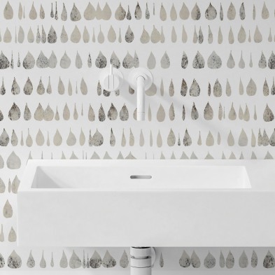 Drops 2. Vinilo lavable texturizado, tintas ecologicas, resistente al agua, antibacterias para paredes de baños. Lokoloko