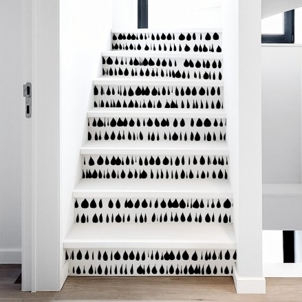 Drops. Vinilo lavable texturizado, tintas ecologicas, resistente al agua, antibacterias para forrar escaleras recibidor.