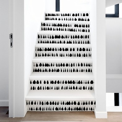 Drops. Vinilo lavable texturizado, tintas ecologicas, resistente al agua, antibacterias para forrar escaleras recibidor.