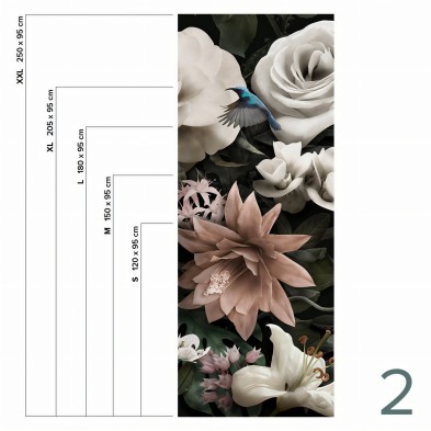 Timeless - Piece 2 Design mural flowers, roses, hummingbirds, play in washable vinyl self-adhesive wall bathroom tiles. Lokoloko