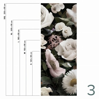 Timeless - Piece 3 - Design mural flowers, roses, play in washable vinyl self-adhesive wall bathroom tiles. Lokoloko