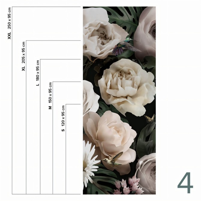 Timeless - Piece 4 - Design mural flowers, roses, play in washable vinyl self-adhesive wall bathroom tiles. Lokoloko
