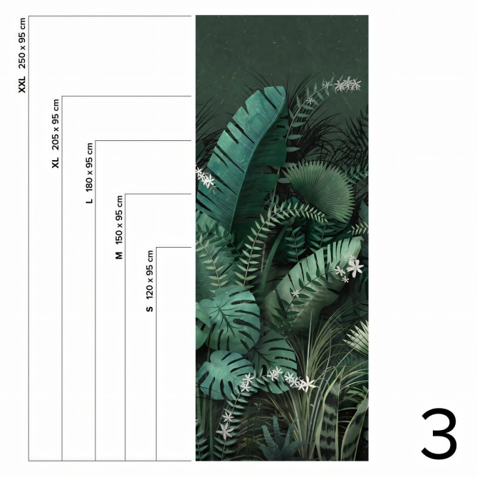 Dark Tropical Mural - Piece 3 - leaves of banana trees, palms, monsteras. Washable vinyl self-adhesive wall furniture