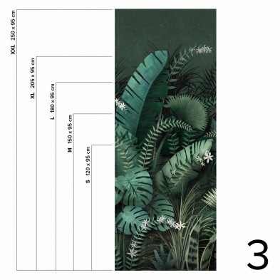 Dark Tropical Mural - Piece 3 - leaves of banana trees, palms, monsteras. Washable vinyl self-adhesive wall furniture