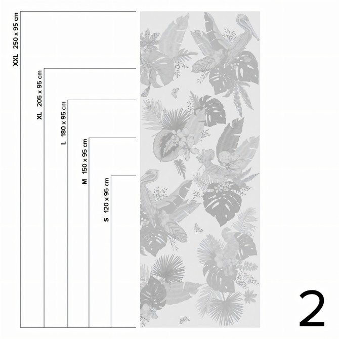 Miami Birds b/n - Pieza 2 - Plataneras, palmeras, monsteras y aves. Vinilo lavable autoadhesivo pared-muebles. Lokoloko