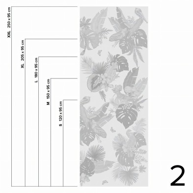 Miami Birds b/n - Pieza 2 - Plataneras, palmeras, monsteras y aves. Vinilo lavable autoadhesivo pared-muebles. Lokoloko