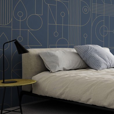 Line 3 - Papel pintado pared ecológico autoadhesivo para dormitorios cabeceros - Geometría Bauhaus líneas - Lokoloko