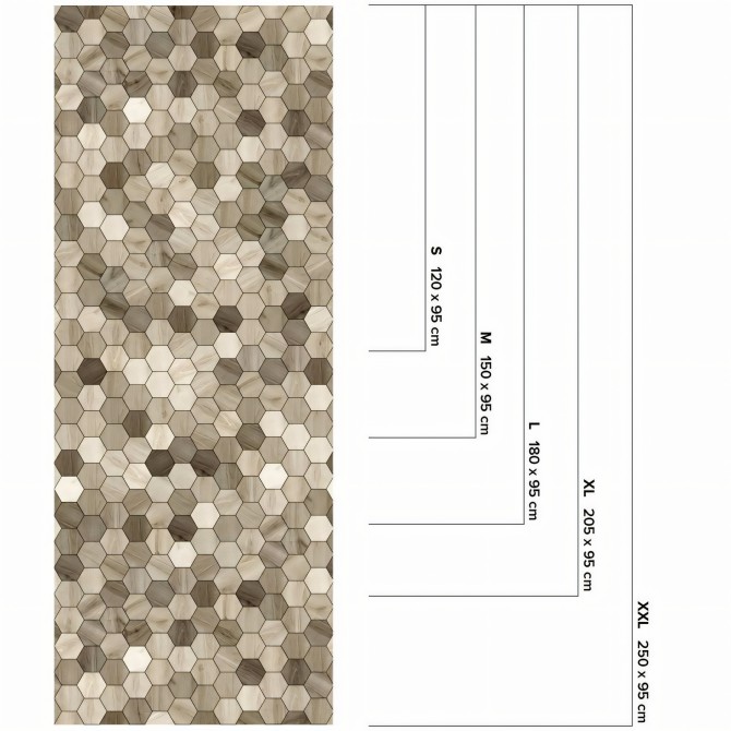 Azulejos hexagonales de maderas japandi - vinilo lavable autoadhesivo para muebles, paredes y suelos - medidas