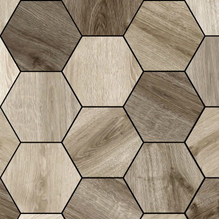 Japandi wood hexagonal tiles - washable vinyl self-adhesive for furniture and floor kitchen