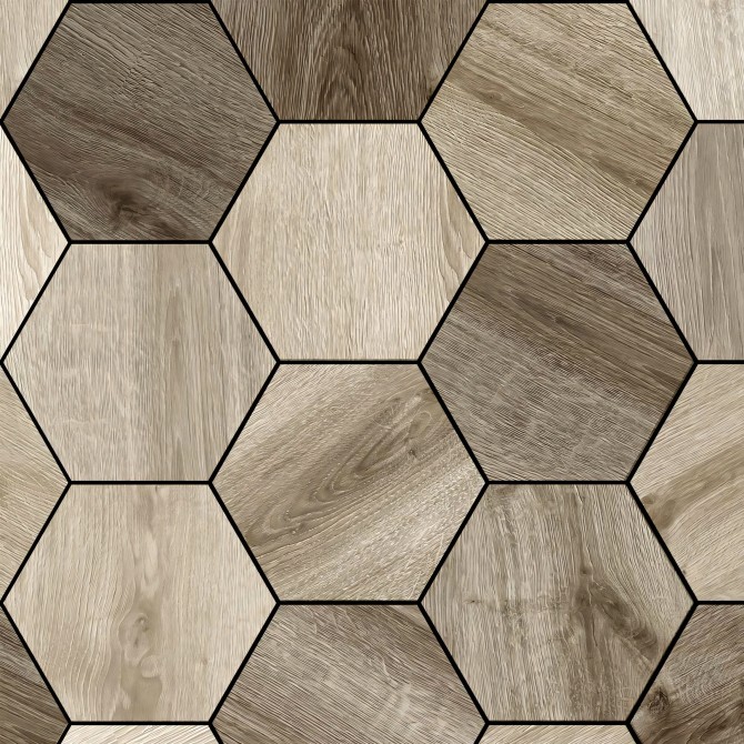 Azulejos hexagonales de maderas japandi - vinilo lavable autoadhesivo para muebles, paredes y suelos - detalle