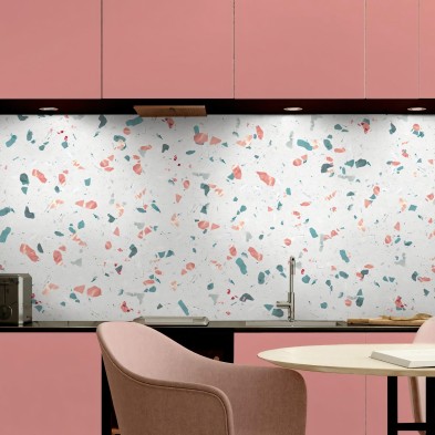 Terrazo Mediterraneo. Vinilo autoadhesivo, lavable, opaco, para cocinas, paredes con azulejos y muebles. Lokoloko