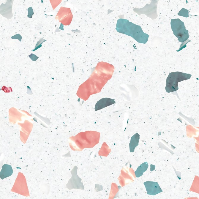 Mediterranean Terrazzo. Washable self-adhesive eco inks for furniture, walls and floors bathroom kitchen, detail. Lokoloko