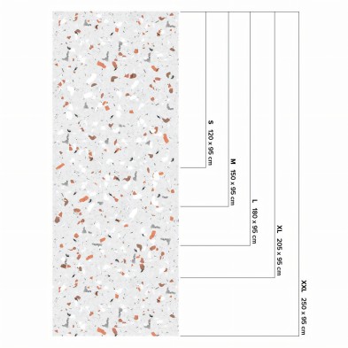 Terrazzo orange and gray. Washable self-adhesive for furniture, walls and floors bathroom kitchen, measurements. Lokoloko