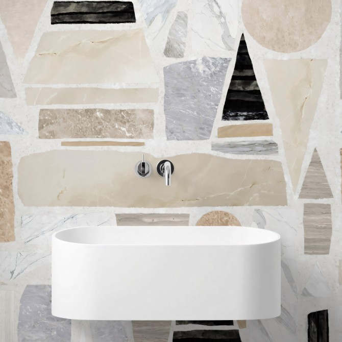 Big 2 Terrazzo. Washable self-adhesive eco inks Vinyl for tiles walls, shower and bath for bathroom. Lokoloko