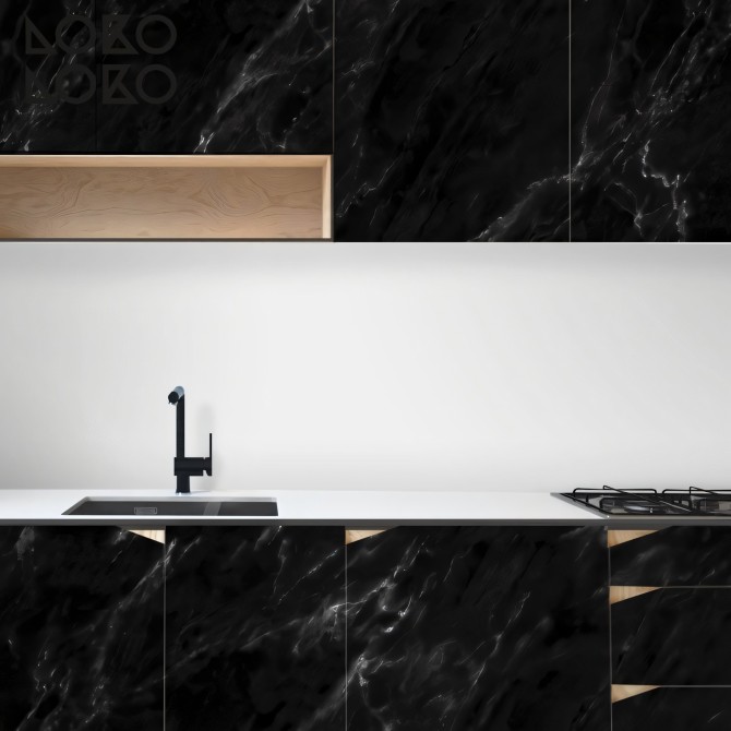 Mármol negro - vinilo autoadhesivo opaco lavable laminado para cocinas aseos paredes suelos muebles
