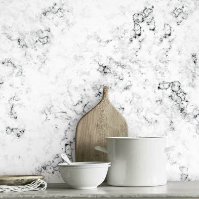 Mármol Blanco 2. Vinilo lavable autoadhesivo opaco ignifugo antibacterias para frentes y encimeras de cocina. Lokoloko