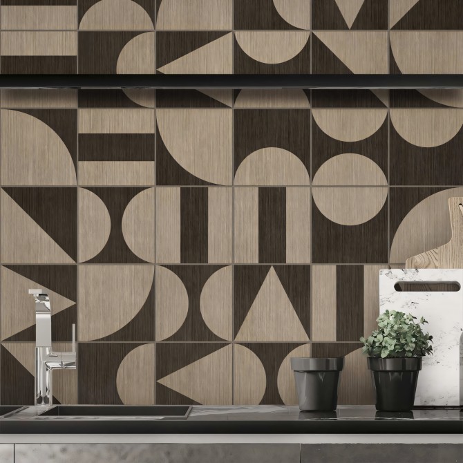 Azulejos de madera Boho Bauhaus - vinilo lavable autoadhesivo laminado para muebles cocinas paredes suelos loko loko
