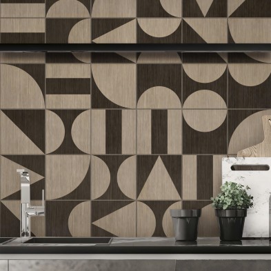 Azulejos de madera Boho Bauhaus - vinilo lavable autoadhesivo laminado para muebles cocinas paredes suelos loko loko