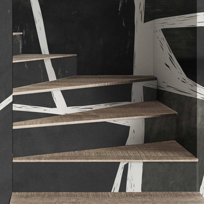 Abstraction Mural - washable opaque self-adhesive vinyl laminate for walls furniture stairs steps loko loko