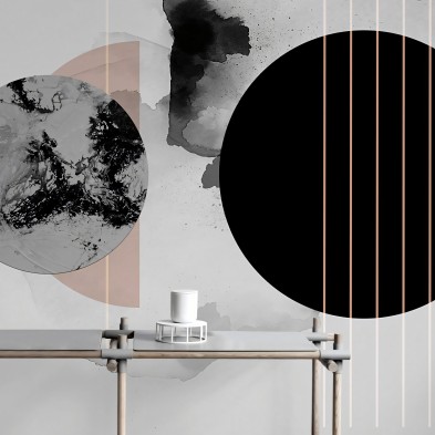 Abstracción y Geometría - Mural de vinilo autoadhesivo opaco lavable para paredes de pasillos y recibidores de hotel. Lokoloko