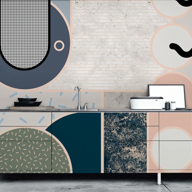 Memphis Boreal - vinilo autoadhesivo lavable opaco para muebles paredes cocinas azulejos frentes puertas mesas loko loko