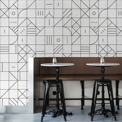 Azulejos geometría bauhaus negro - Papel pintado autoadhesivo sin pvc ecologico para recibidores, salones o dormitorios