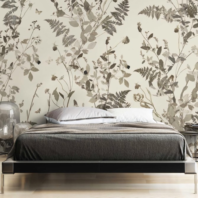 Tempus Natural - Papel pintado pared ecológico autoadhesivo dormitorios pared cabecero - hojas secas flores - Lokoloko