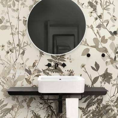 Tempus natural - Mural de vinilo lavable autoadhesivo para paredes azulejos bañs, aseos, duchas bañeras flores beige