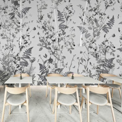 Tempus - Mural de vinilo lavable autoadhesivo para paredes restaurantes, cafeterias hoteles, flores grises