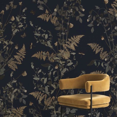 Tempus Night - Eco-friendly self-adhesive wallpaper mural for living-room walls - dry leaves flowers - Lokoloko