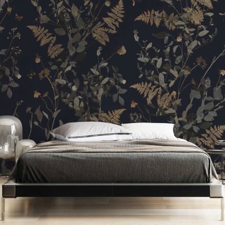 Tempus Natural - Papel pintado pared ecológico autoadhesivo dormitorios pared cabecero - hojas secas flores - Lokoloko