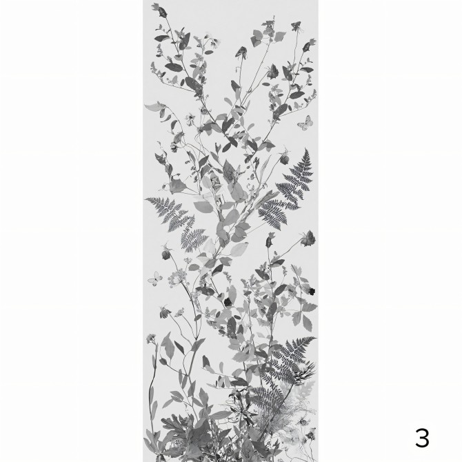 Tempus - Papel pintado pared ecológico autoadhesivo para superficies lisas - Flores hojas gris - Pieza 3 - Lokoloko