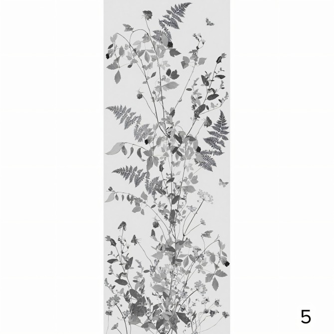 Tempus - Papel pintado pared ecológico autoadhesivo para superficies lisas - Flores hojas gris - Pieza 5 - Lokoloko