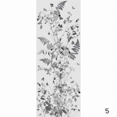 Tempus - Papel pintado pared ecológico autoadhesivo para superficies lisas - Flores hojas gris - Pieza 5 - Lokoloko