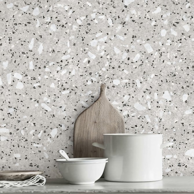 Terrazo Croce - vinilo lavable autoadhesivo opaco para paredes azulejos frentes de cocina y muebles nordicos lokoloko