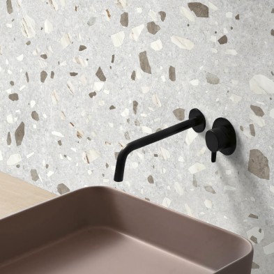 Terrazo Mármol Calacatta - vinilo Lokoloko, lavable y autoadhesivo para pared de lavabo y ducha. Diseño en tonos gris y marrón.