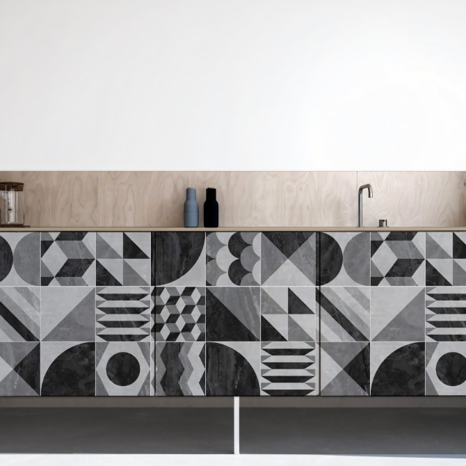 Dark Vintage geometry. Washable, texture vinyl, eco-friendly inks, water resistant, for tiles and forniture Kitchen. Lokoloko