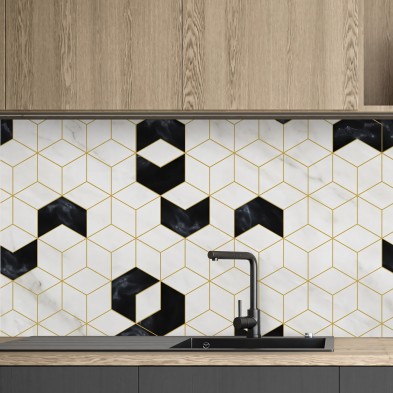 Art Deco Hexagons. Washable, texture vinyl, eco-friendly inks, water resistant, for tiles and backslash Kitchen. Lokoloko