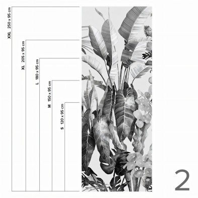 Tropicalia blanco y negro - Pieza 2 - Mural de vinilo autoadhesivo lavable para forrar paredes