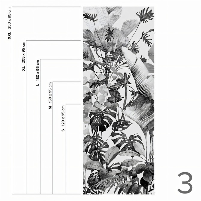 Tropicalia blanco y negro - Pieza 3 - Mural de vinilo autoadhesivo lavable para forrar paredes